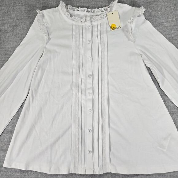 Boden Girls 13-14 Year NWT White Eyelet Long Sleeve Top Preppy Cottagecore Teen - Picture 2 of 10